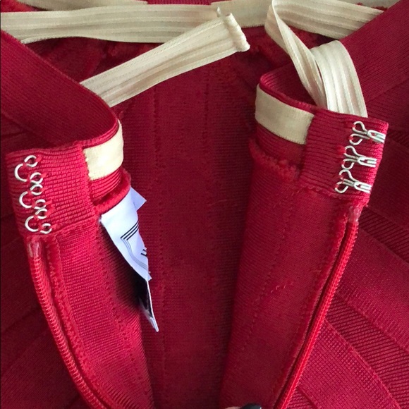 Herve Leger Red Strapless Bandage Dress - Picture 8 of 8